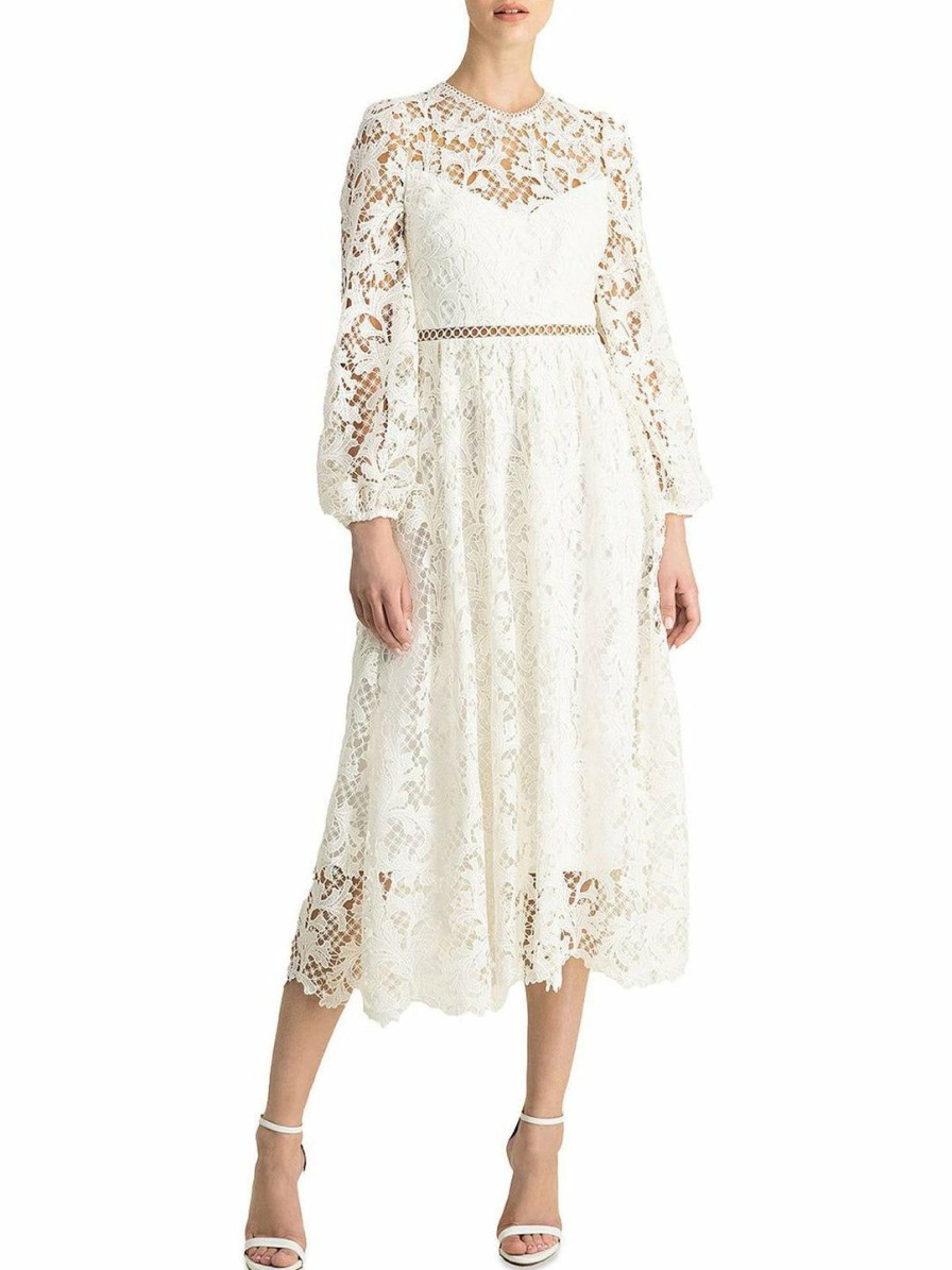 * Ml Monique Lhuillier Womens Lace Puff Sleeve Midi Dress | Dresses