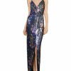 * Ml Monique Lhuillier Womens Sequin Floral Evening Dress | Dresses