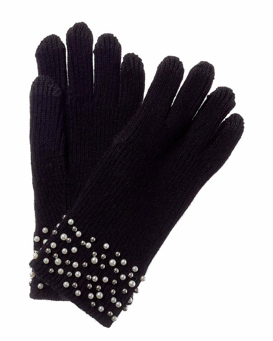 * Women Qi Cashmere Ribbed Pearl Embellished Cashmere Gloves | Gloves