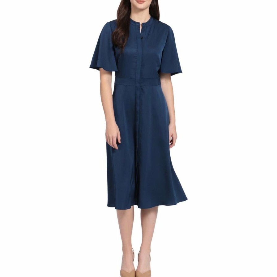 * Maggy London Womens Collared Mid Calf Shirtdress | Dresses