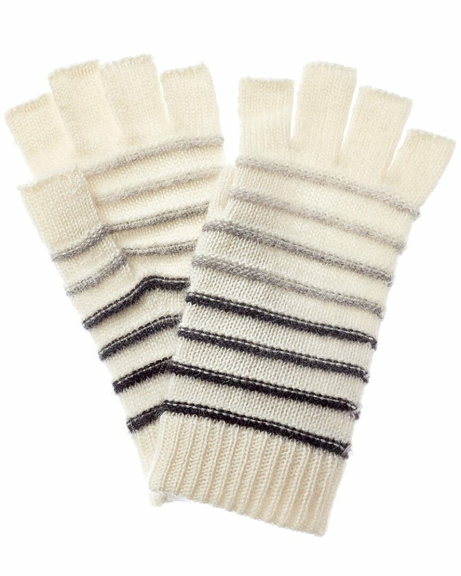 * Women Qi Cashmere Striped Cashmere Fingerless Gloves | Gloves