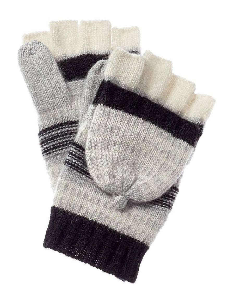 * Women Qi Cashmere Stripe Pop-Top Cashmere Gloves | Gloves