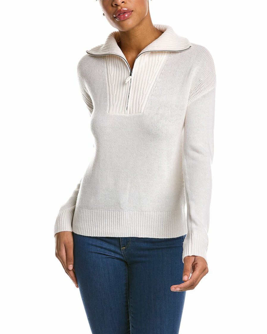 * Women Qi Cashmere Zip Mock Neck Wool & Cashmere-Blend Sweater | Sweaters