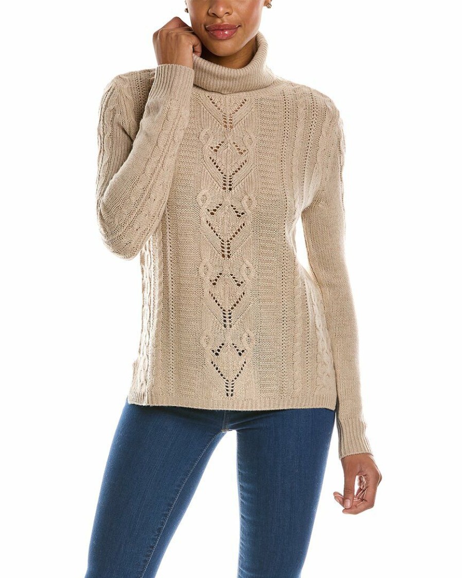 * Women Qi Cashmere Cable Stitch Turtleneck Wool & Cashmere-Blend Sweater | Sweaters