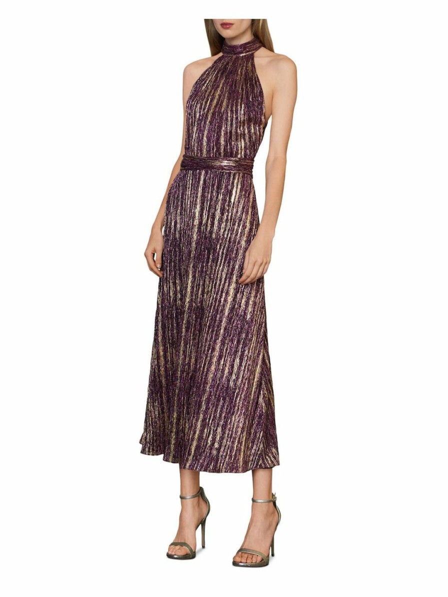 * Ml Monique Lhuillier Womens Metallic Midi Evening Dress | Dresses